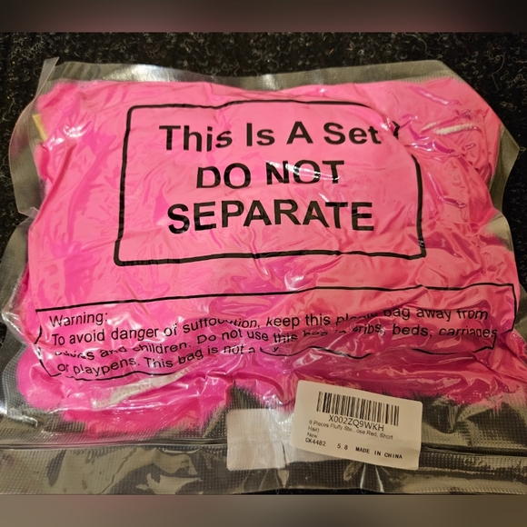 Car Interior Covers Set - 6 Pieces - Fluffy Rose Red, Short Hair - Picture 2 of 7